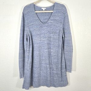 Pure Jill J. Jill Long Sleeve Marled Light Blue Long Tunic Top Boho Prairie, XL